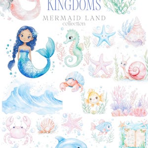 かわいい人魚のクリップアート - 子供向けのクリップアート - 人魚 - 魔法の王国コレクション - 水彩クリップアート - 海 - 無制限の販売ライセンス 画像 4