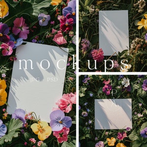 Frühlings Karte Mockup Set - Stiefmütterchen Blumen Mockup - Karten Mockup - Natur Mockup - Hochzeit Mockup - Einladung - unlimitierte Verkaufslizenz