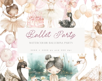 Ballerina Party Clipart - Cute Ballet Clipart - Neutral Clipart - Party Clipart - Pink Clipart - Swan and Ballet - Unlimited Sales License