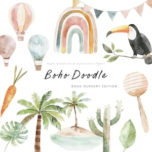 Boho Doodle Clipart - Boho Kinderzimmer Clipart - Neutrale Doodles - Neutrale Babyparty - Boho - süße Doodles - Tiere - Unlimitierte Verkaufslizenz