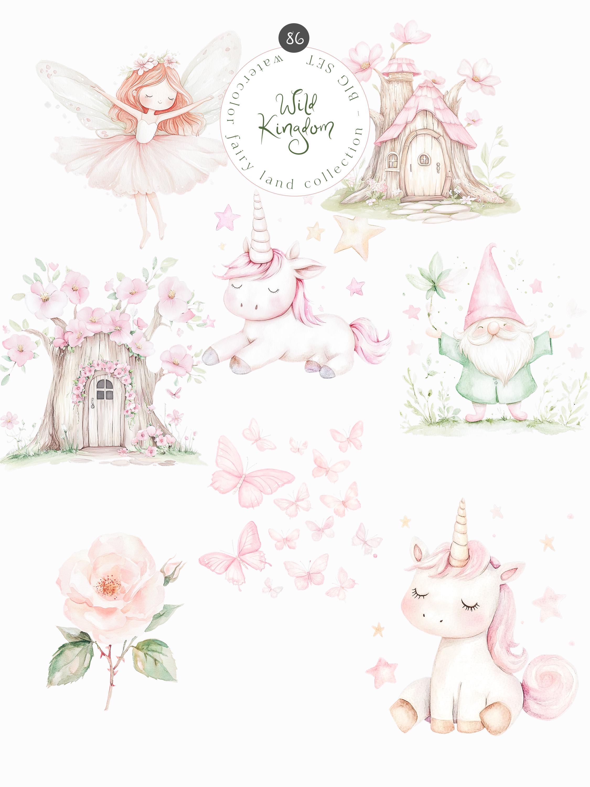 Watercolor Fairy Garden Clipart Set - Pink Fairy Land - Floral Fairy ...