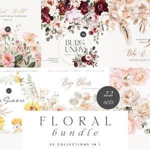 Pangea Azure Aquarell-Blumenpaket – Blumenkollektionen – Sommerblumen – Rouge-Blumen – Aquarell-Paket