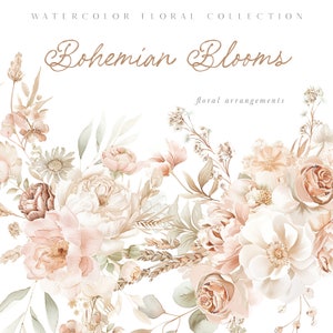 Boho bloemenboeketten aquarel clipart - aquarel Boho Florals - neutrale bloemen clipart - bruiloft bloemen - onbeperkte verkooplicentie