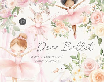 Cute Ballet Clipart - Dusty Pink Ballet - Pink Clipart - Floral Bouquets - Pink Florals - Nursery - Ballet Bunnies - Unlimited Sales License