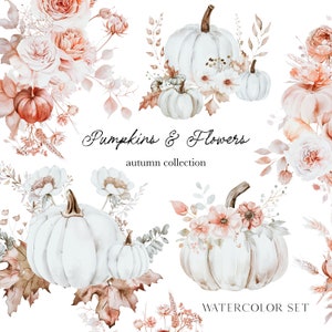 Florale Kürbisse Clipart - Aquarell Kürbisse - Aquarell Blumensträuße - Herbst Clipart - Herbstblumen - unlimitierte Verkaufslizenz