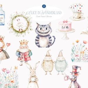 Watercolor Cute Alice in Wonderland Clipart Collection - Classic Story ...