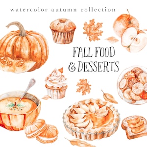 Herbstdesserts Clipart - Herbstessen Clipart - Herbstessen - Aquarell Herbst - Aquarell Essen - Gemütliche Herbst Clipart - Unbegrenzte Verkaufslizenz