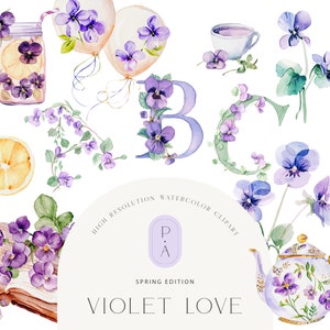Violet Frühling Aquarell Clipart - Aquarell Veilchen - Violette Blumen - Frühlings Vibes - Frühlings Clipart
