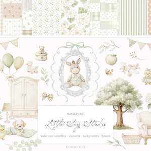 Conjunto de imágenes prediseñadas de acuarela de salvia para guardería - Descarga digital