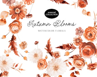 Autumn Floral Clipart - Fall Florals - Watercolor Flowers - Autumn Bouquets - Wedding Clipart - Floral Clipart - Unlimited Sales License