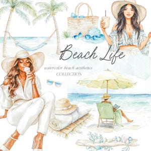 Aquarel strandleven Clipart - strand Clipart - strandesthetiek - Ocean - Ocean Vibes - aquarel Clipart - leven - onbeperkte verkooplicentie