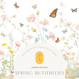 Clipart aquarelle papillons - Clipart papillons - Clipart scrapbooking - Clipart printemps - Clipart floral - Scrapbooking - Clipart premade
