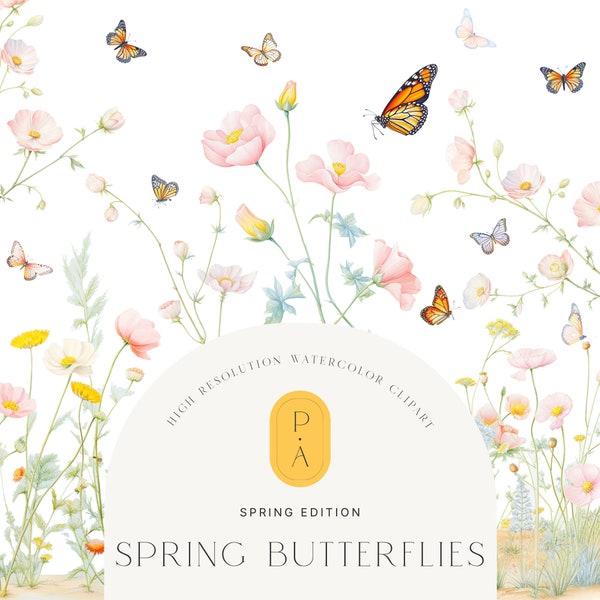 Butterflies Watercolor Clipart - Butterflies Clipart - Scrapbook Clipart - Spring Clipart - Floral Clipart - Scrapbooking - Premade Clipart