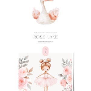 Swan & Ballerina Watercolor Clipart Dusty Pink Ballerina Clipart Floral Bouquets Swan Clipart Set Ballet Unlimited Sales License image 5