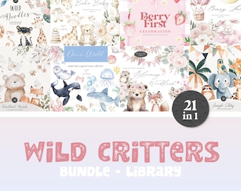 Watercolor Nursery Wild Bundle - Kids Party Bundle - Party Animals Bundle - Party Creatures Bundle - Watercolor Cute Bundle