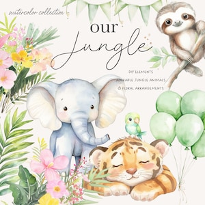 Niedliche Dschungel Clipart - süße Tiere - Kinderzimmer Clipart - Baby Tiere - Schläfrige Tiere - Dschungel - Clipart für Kinder - unbegrenzte Verkaufslizenz