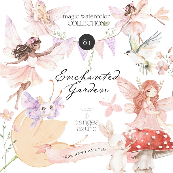 Fairy Garden Watercolor Clipart - Wildflower Clipart - Magical Fairy Clipart - Wildflower Elements - Fairy Clipart - Unlimited Sales License