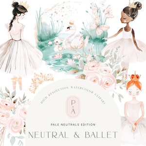Neutral Ballerina Aquarell Clipart - Ballett Clipart - Schwan Clipart - Neutral Clipart - Blumensträuße - Florale - unbegrenzte Verkaufslizenz