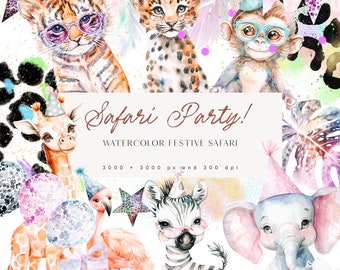 Safari Party Animal Clipart - Safari Party - Party Clipart Set - Festive Safari Clipart - Party Animals - Festive - Unlimited Sales License