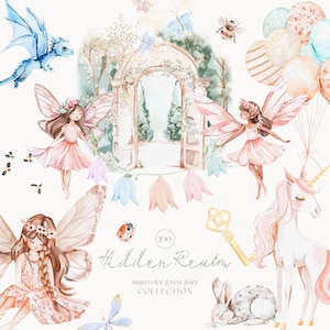 Fantasy & Fairy aquarel clipart-magische fee clipart-Unicorn clipart-Fantasy feeën-betoverde clipart-onbeperkte verkoop licentie