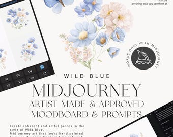 Wild Blue Finetuned Artist Approved and Created Midjourney Moodboard to Generate Endless Wild Flowers in My Handpainted Style