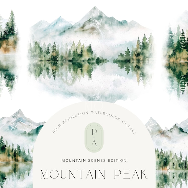 Watercolor Mountain Scenes - Mountain Clipart - Landscapes - Watercolor Sceneries - Mountains - Scrapbooking - Unlimited Extended License