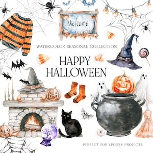 Halloween aquarel clipart - Happy Halloween - griezelige clipart - herfst clipart - aquarel Trick or Treat - onbeperkte verkooplicentie