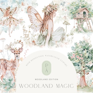Acquerello Woodland Fairy Clipart - Fate Clipart - Acquerello Woodland - Animali del bosco - Scrapbooking - Licenza estesa illimitata