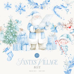 Blue Christmas Clipart - Santa's Village - Cute Christmas - Cute Nursery Clipart - Para crianças - Blue Winter - Inverno - Licença de vendas ilimitada