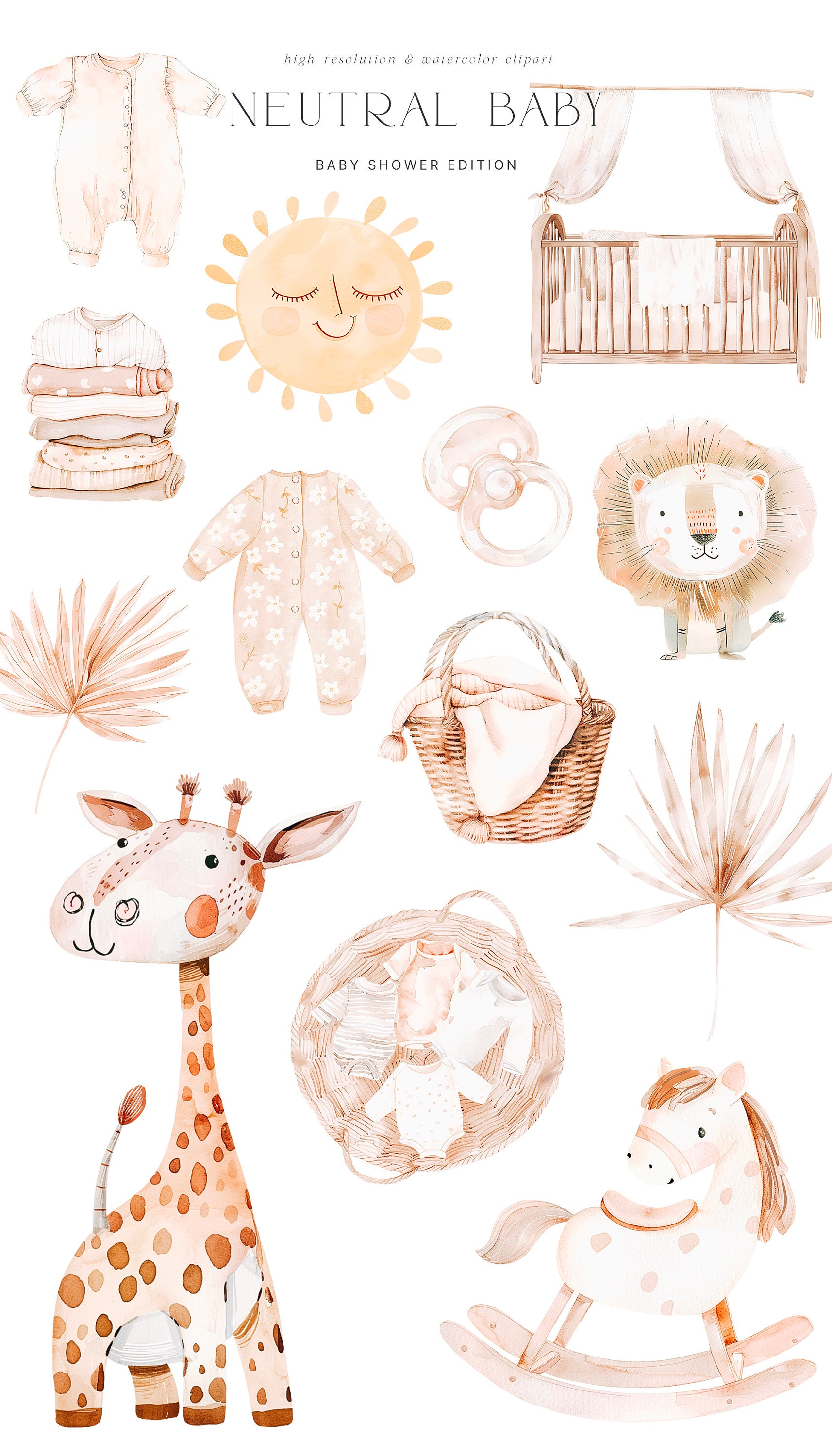Neutral Baby Shower Clipart - Neutral Clipart - Nursery Clipart - Boho ...