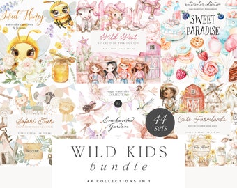 Watercolor Nursery Bundle - Kids Party Graphic Sets - Pangea Azure Bundle - Kids Party Bundle