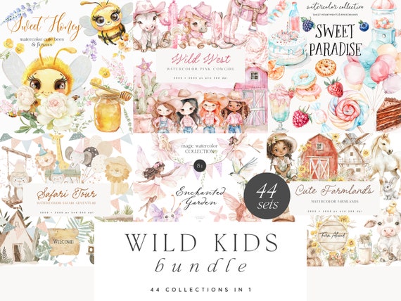 Watercolor Nursery Bundle - Kids Party Graphic Sets - Pangea Azure Bundle - Kids Party Bundle