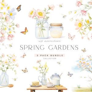 Clipart floral aquarelle - Clipart printemps - Clipart abeilles - papillons Clipart - Clipart chambre d'enfant - Scrapbooking-Printemps Bundle Clipart