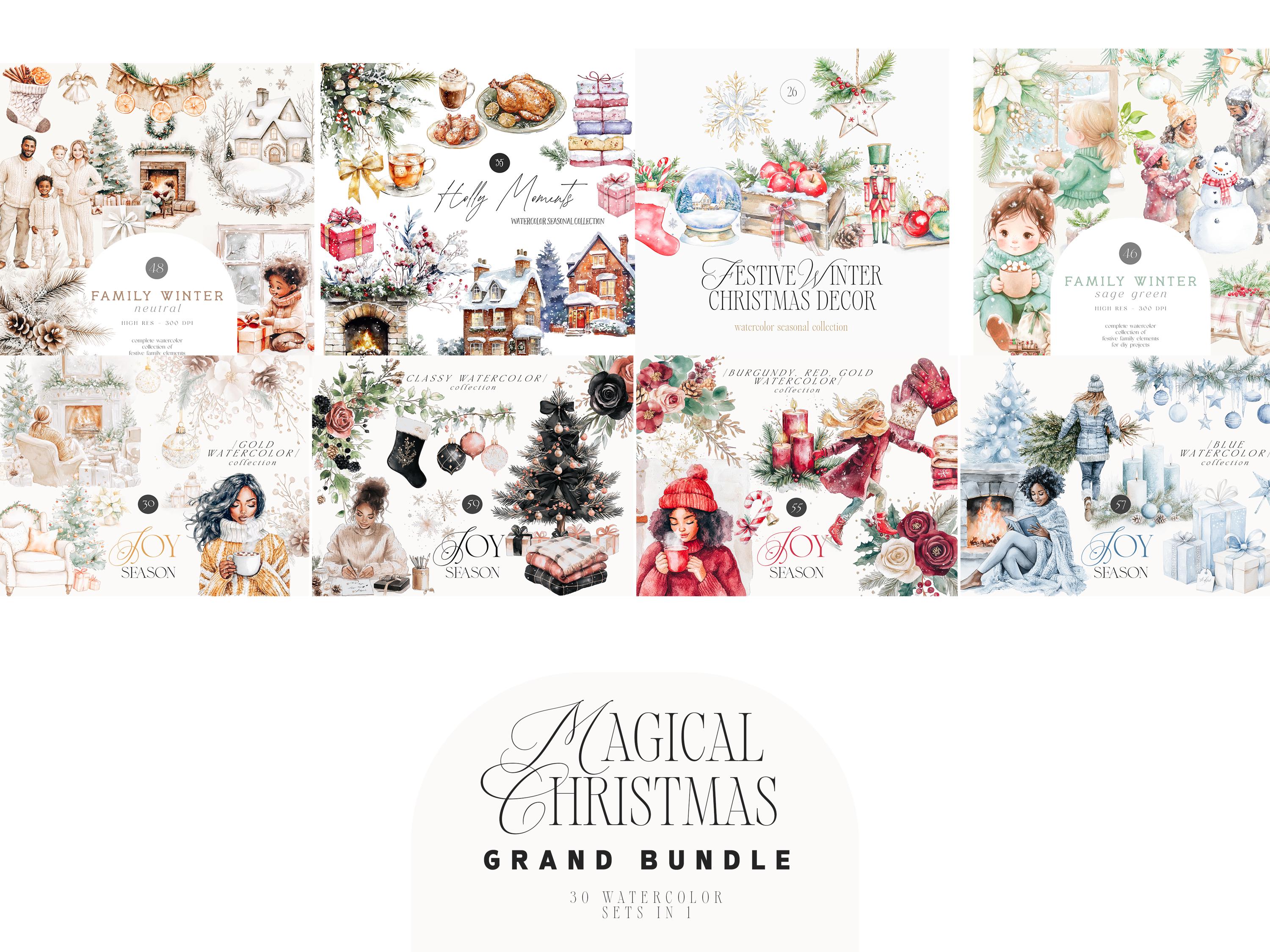 Watercolor Christmas Clipart Bundle - Watercolor Winter Clipart Bundle ...