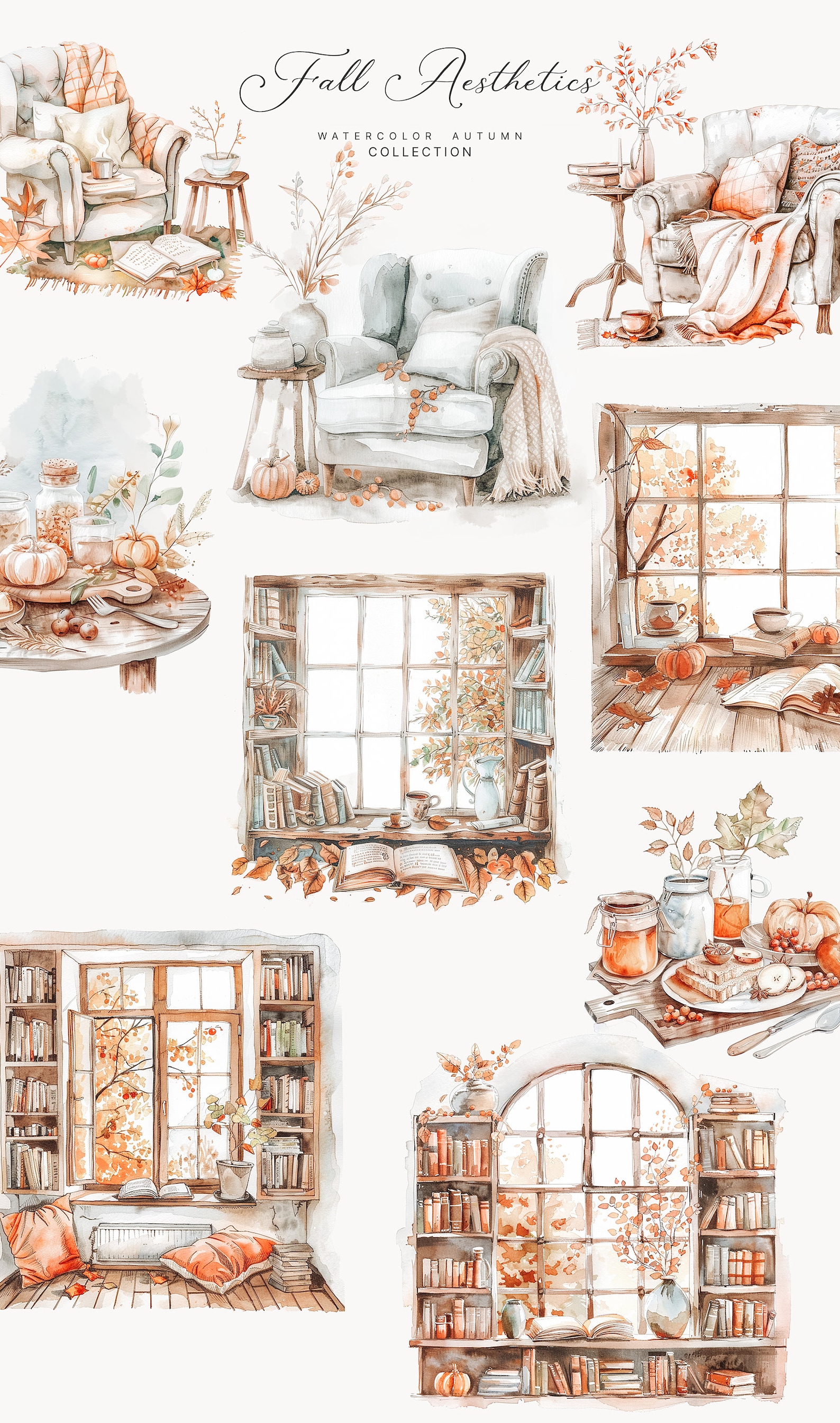 Watercolor Fall Clipart - Fall Aesthetics Clipart - Fall Scenary ...