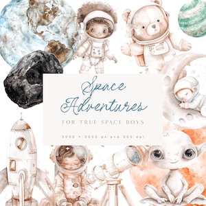 Weltraum Clipart - Astronaut Clipart - Astronaut Junge Clipart - Aquarell Weltraum Clipart - Aquarell Universum für Kinder
