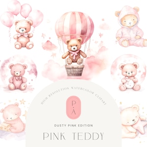Imágenes Prediseñadas de osos de peluche rosa polvoriento - osos de peluche rosas - imágenes prediseñadas de osos de peluche - imágenes prediseñadas de guardería - imágenes prediseñadas de baby shower - licencia extendida ilimitada