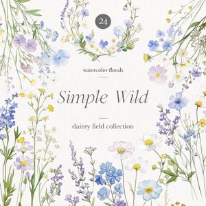 Clipart aquarelle de fleurs sauvages - Clipart floral - aquarelles couronnes de fleurs - bordures de fleurs sauvages - fleurs délicates - licence de vente illimitée