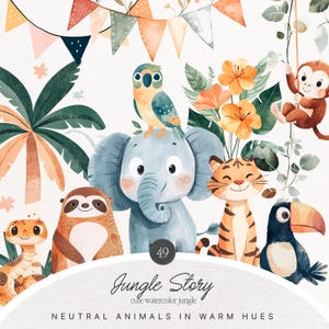 Aquarell Dschungeltiere Clipart Sammlung - süsse und schrullige Tiere - wunderlich - Jungle Party Clipart Set