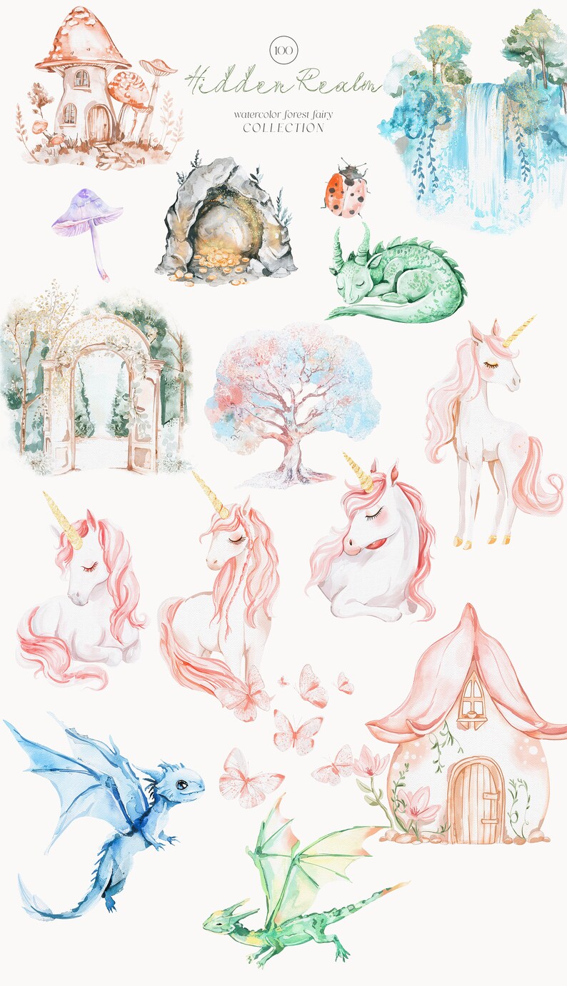 Fantasy & Fairy Watercolor Clipart - Magical Fairy Clipart - Unicorn ...