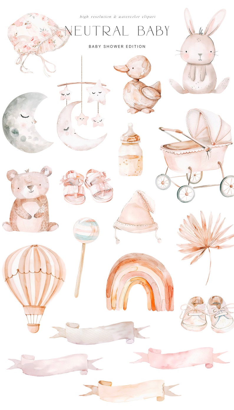 Neutral Baby Shower Clipart - Neutral Clipart - Nursery Clipart - Boho ...
