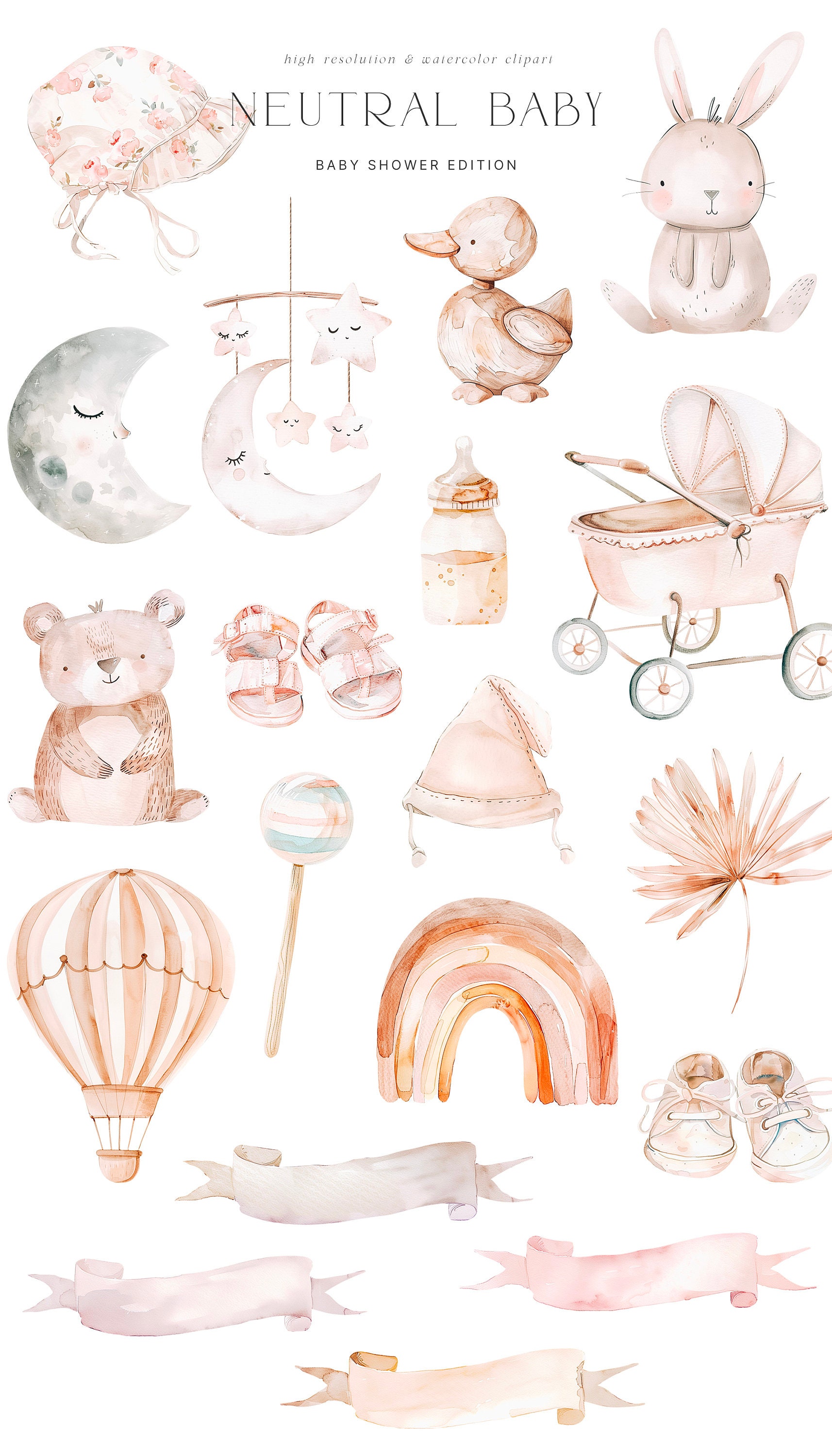 Neutral Baby Shower Clipart - Neutral Clipart - Nursery Clipart - Boho ...