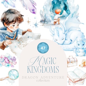 Drachen Aquarell Clipart - Abenteuer Clipart - Süße Drachen - Clipart für Kinder - Fantasy Clipart - unbegrenzte Verkaufslizenz