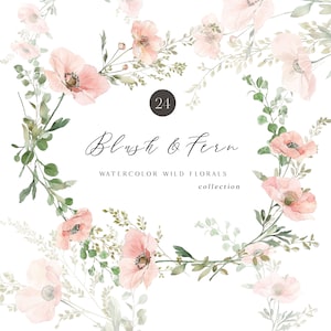 Blush Wildblumen Clipart - Aquarell Wildblumen - Blush & Altrosa - Wildblumen Clipart - Wildblumen Ränder - unbegrenzte Verkaufslizenz
