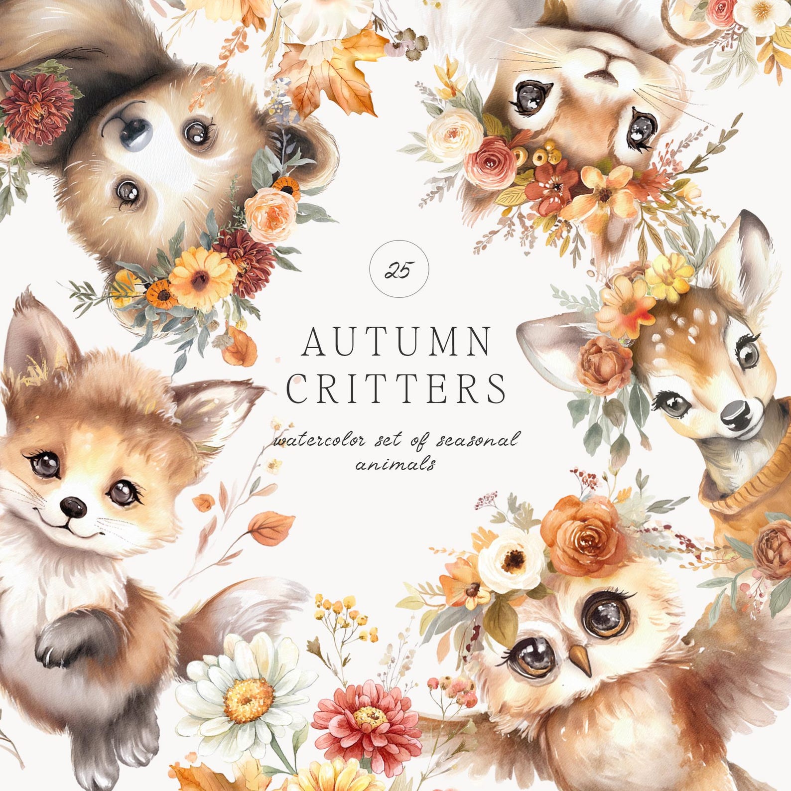 Watercolor Autumn Animals Clipart - Woodland Animals Clipart ...