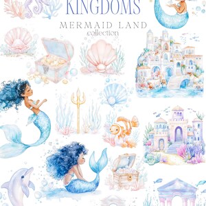 かわいい人魚のクリップアート - 子供向けのクリップアート - 人魚 - 魔法の王国コレクション - 水彩クリップアート - 海 - 無制限の販売ライセンス 画像 2