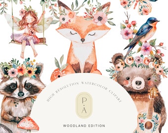 Woodland Nursery Animals clipart - Woodland Clipart - Clipart Set - Woodland Animals - Folk - Bohemian Nursery - Unlimited Sales License