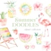 Summer Clipart. Hand Drawn Beach, Vacation, Holiday Clip Art. Doodle Ice Cream, Palm Leaf, Sunscreen, Pool, Watermelon, Sea Illustrations.