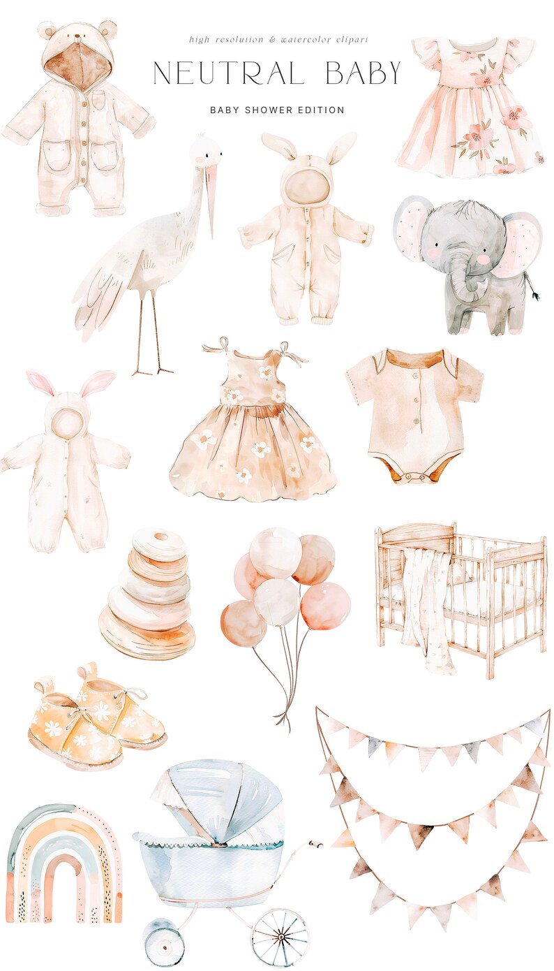 Neutral Baby Shower Clipart - Neutral Clipart - Nursery Clipart - Boho ...