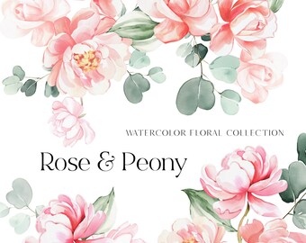 Rose & Peony Clipart - Watercolor Roses - Peony Clipart - Blush Floral Clipart - Wedding Clipart - Floral Elements - Unlimited Sales License